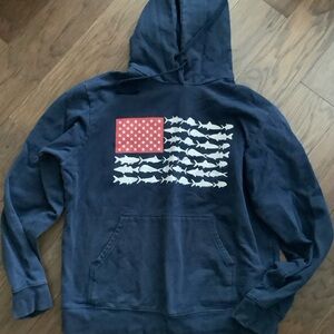 Columbia PFG Mens Fish American Flag Graphic Front Hoodie Sweatshirt Medium